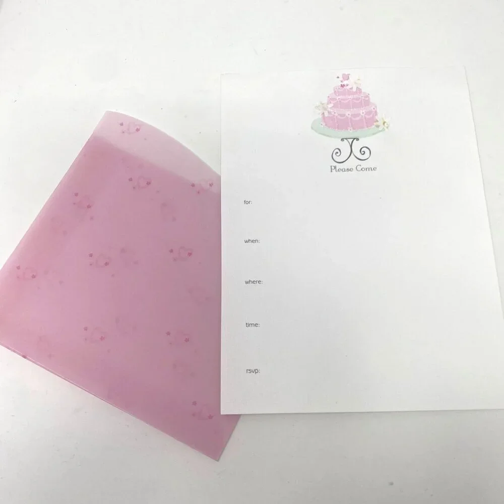 Vivian Claire 2 Pack Pink Birthday Cake Party Invitations Envelopes Vellum Inser